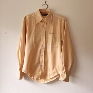Vintage Mens 70’s solid gold yellow dagger collar long sleeve shirt size S